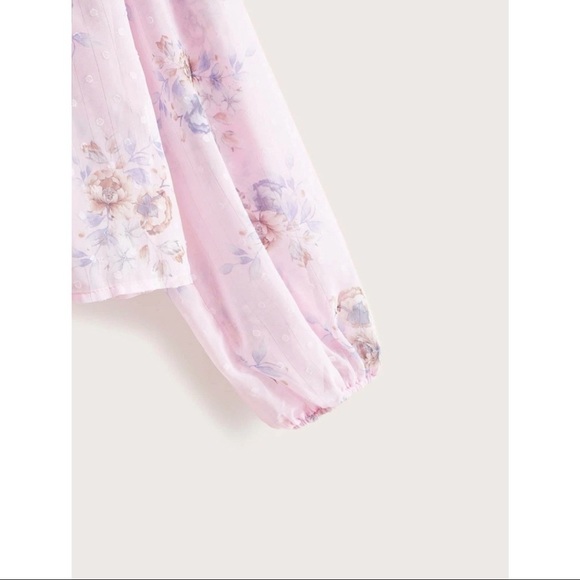 Lantern Sleeve Floral Print Semi Sheer Smock Top - Picture 11 of 14